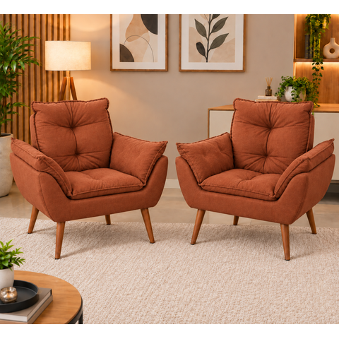 Kit 02 Poltrona Decorativa Opala Suede Terracota Sala Quarto Clinica Recepção