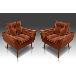 Kit 02 Poltrona Decorativa Opala Suede Terracota - Pandora Decor - 1