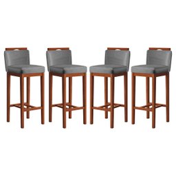 Kit 4 Banquetas Média para Bancada Ilha 38x92 Cm Líbia Madeira Maciça Suede Cinza CCS - 1