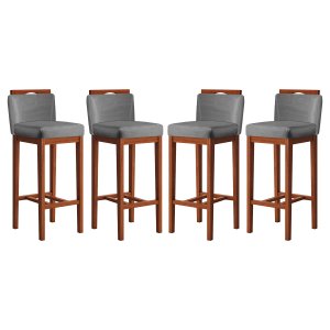 Kit 4 Banquetas Média para Bancada Ilha 38x92 Cm Líbia Madeira Maciça Suede Cinza CCS