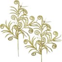 Ver imagem 3 de Folhas Plantas Decoração Natal Gliter Dourado 70cm Kit 8pçs