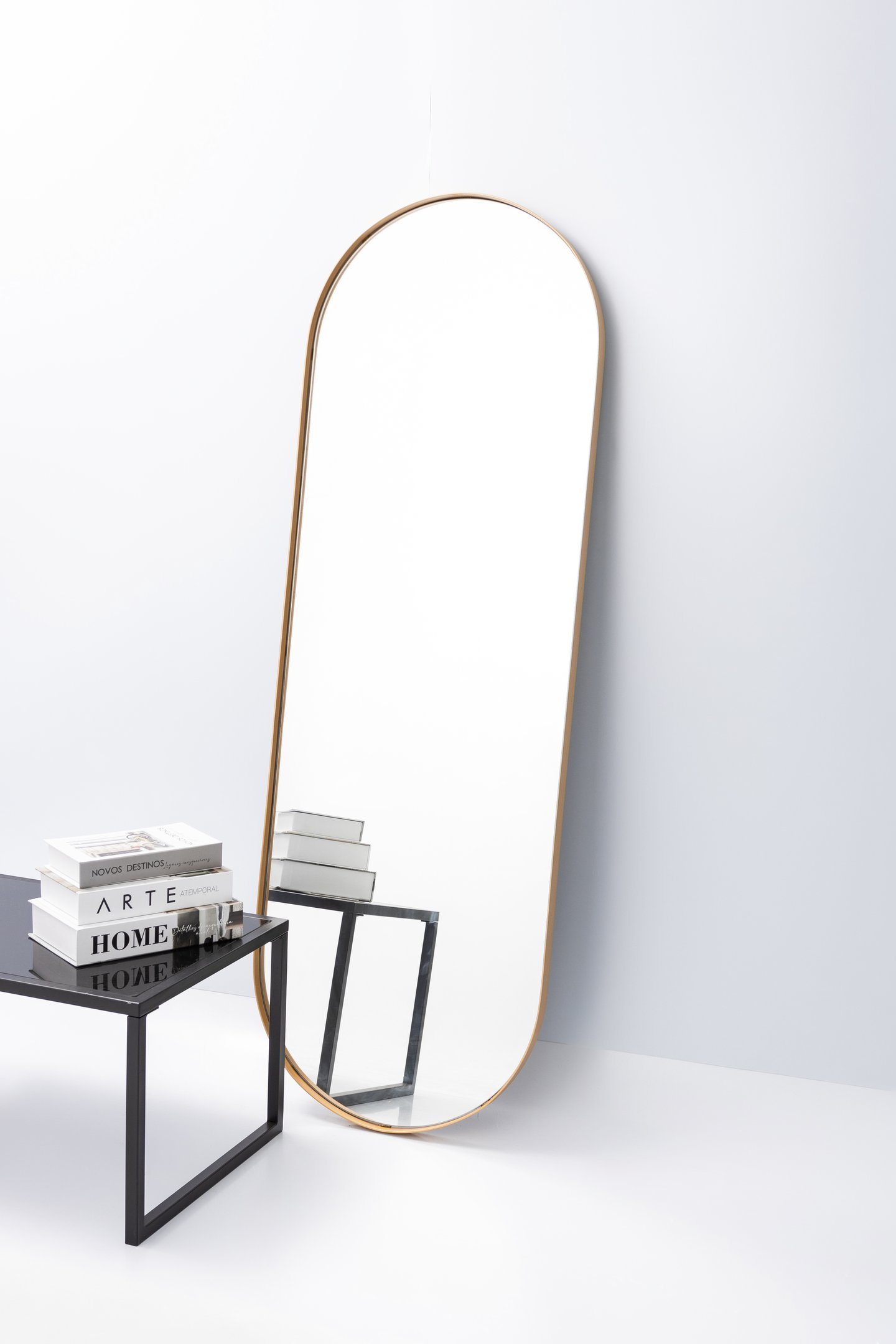 Espelho Decorativo Grande Oval com Moldura Metal Corpo Inteiro 170 X 70 Cm Industrial Dourado - 4