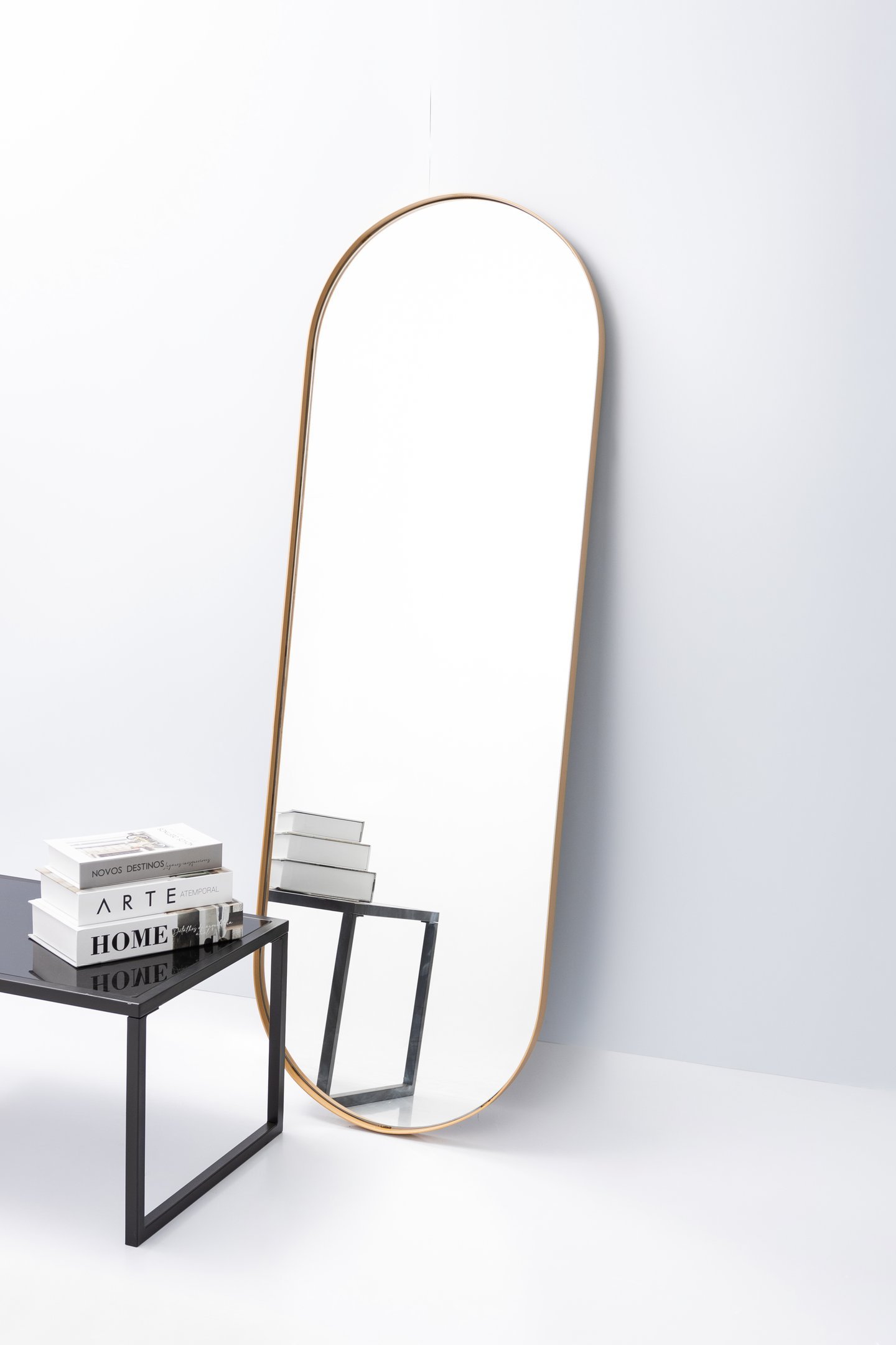 Espelho Decorativo Grande Oval com Moldura Metal Corpo Inteiro 170 X 70 Cm Industrial Dourado - 2