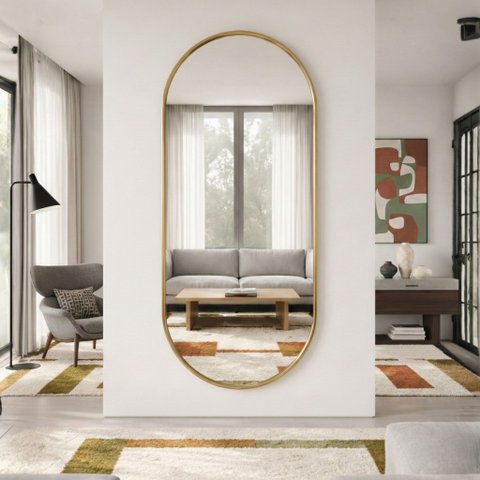 Espelho Decorativo Grande Oval com Moldura Metal Corpo Inteiro 170 X 70 Cm Industrial