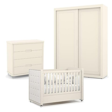 Quarto de Bebe 2 Portas Tutto New com Capitonê New Boucle e Gaveteiro Off White - Matic