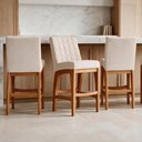 Ver imagem 1 de Kit 03 Banquetas Baixa para Cozinha Bancada Bar Sala Jantar Fixa Mila L02 Suede Bege - Lyam Decor Ba