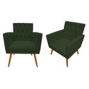 Ver imagem 1 de Kit 2 Poltronas Decorativa Nina Capitonê Suede Verde Pés Madeira Ms Decor