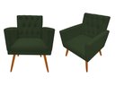 Ver imagem 1 de Kit 2 Poltronas Decorativa Nina Capitonê Suede Verde Pés Madeira Ms Decor