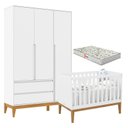 Ver imagem 1 de Berço Americano Unique e Guarda Roupa 3 Portas Nature Clean Branco Soft Eco Wood com Colchão Gazin –