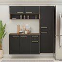 Ver imagem 1 de Cozinha Completa Modulada Suspensa com Armário Aéreo e Balcão Aura Preto/Nogal