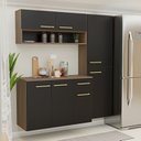 Ver imagem 4 de Cozinha Completa Modulada Suspensa com Armário Aéreo e Balcão Aura Preto/Nogal