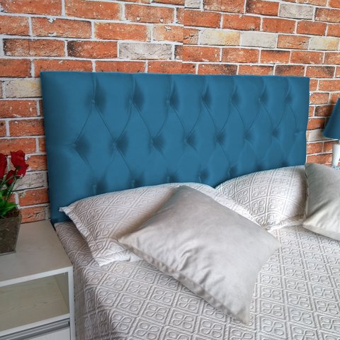 Cabeceira Estofada Solteiro Capitonê Luna Suede Liso Azul Royal 90 X 120 RBL