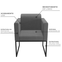 Poltrona Decorativa Pés Metálicos Anita Linho 762 F02 Cinza - Mpozenato - 2 Poltrona Decorativa Pés Metálicos Anita Linho 762 F02 Cinza - Mpozenato - 2