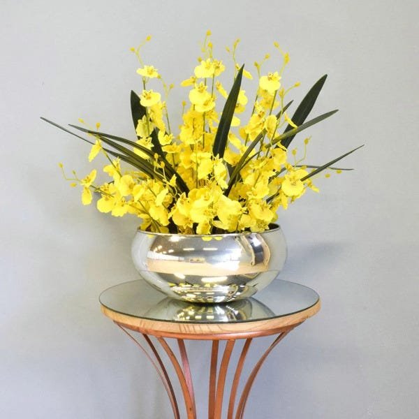 Flores artificiais Arranjo de Flores Amarelas no Vaso Prateado|Linha permanente Formosinha - 3