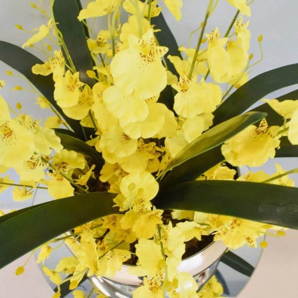Flores artificiais Arranjo de Flores Amarelas no Vaso Prateado|Linha permanente Formosinha - 4