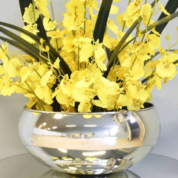 Flores artificiais Arranjo de Flores Amarelas no Vaso Prateado|Linha permanente Formosinha - 2
