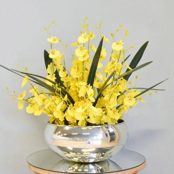 Flores artificiais Arranjo de Flores Amarelas no Vaso Prateado|Linha permanente Formosinha - 1