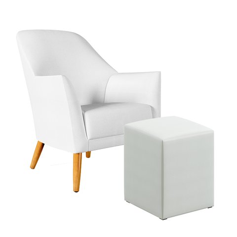 Poltrona Orion com Puff Izar Courino Branco Aradecor
