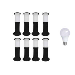Kit 8 Poste Balizador Luminária Casa Sítio Jardim 35cm Preto + Lâmpada