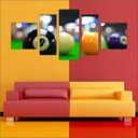 Ver imagem 2 de Quadro Decorativo Sinuca Bilhar Salas De Jogos Interiores Mosaico 5 Peças Com Moldura