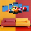 Ver imagem 2 de Quadro Decorativo Sinuca Bilhar Salas De Jogos Interiores Mosaico 5 Peças Com Moldura