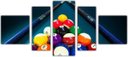 Ver imagem 3 de Quadro Decorativo Sinuca Bilhar Salas De Jogos Interiores Mosaico 5 Peças Com Moldura
