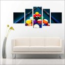 Ver imagem 1 de Quadro Decorativo Sinuca Bilhar Salas De Jogos Interiores Mosaico 5 Peças Com Moldura