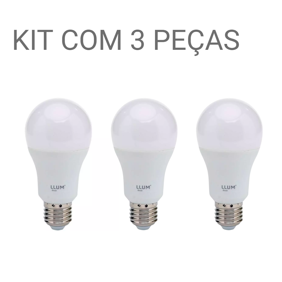 KIT COM 3 LAMPADAS BULBO LED A60 9W 800LM BIVOLT 3000K E-27 BRANCO QUENTE