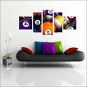 Ver imagem 1 de Quadro Decorativo Sinuca Bilhar Salas De Jogos Interiores Mosaico 5 Peças Com Moldura