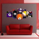 Ver imagem 2 de Quadro Decorativo Sinuca Bilhar Salas De Jogos Interiores Mosaico 5 Peças Com Moldura