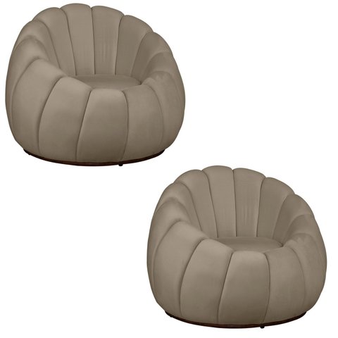 Kit 02 Poltrona Decorativa Concha Base Arco Giratória Veludo Cor:bege