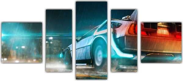 Quadro Decorativo De Volta Para O Futuro Delorean Salas Interiores Mosaico 5 Peças Com Moldura - 4