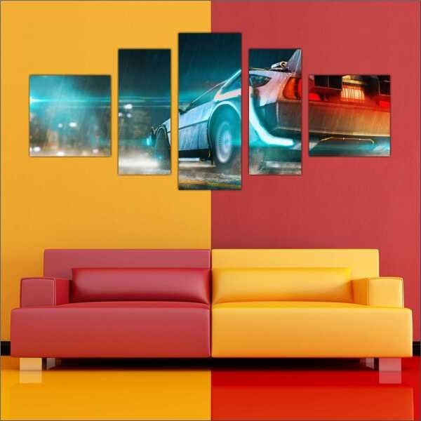 Quadro Decorativo De Volta Para O Futuro Delorean Salas Interiores Mosaico 5 Peças Com Moldura - 3