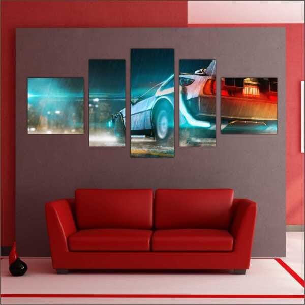 Quadro Decorativo De Volta Para O Futuro Delorean Salas Interiores Mosaico 5 Peças Com Moldura - 1