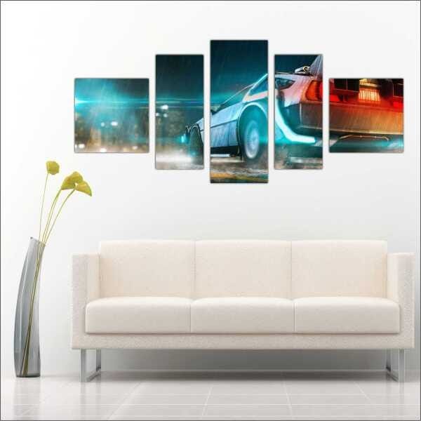 Quadro Decorativo De Volta Para O Futuro Delorean Salas Interiores Mosaico 5 Peças Com Moldura - 2