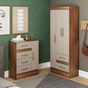 Ver imagem 1 de Quarto Completo com Guarda-Roupa 3 Portas 2 Gavetas e Cômoda 4 Gavetas e 1 Porta Colorido/Castanho/Off-White