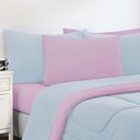 Ver imagem 2 de Kit Edredom + Jogo de Lençol Malha 100% Algodão Gran Moratta 6 Peças Casal - Azul Bebê-rosa Beb