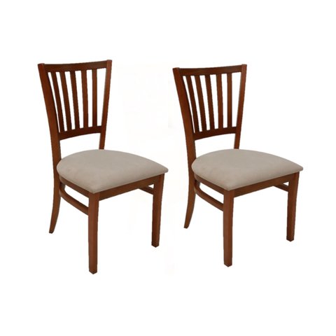 Kit 2 Cadeiras de Jantar em Madeira Maciça Estofada Bege