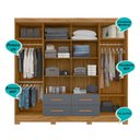 Ver imagem 5 de Guarda Roupa Casal 8 Portas Espelho 4 Gavetas San Lorenzo Plus - Freijó / Cinza Freijó / Cinza