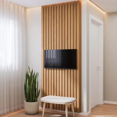 Painel Ripado para TV 32 Polegadas Planejado 80x230cm Aruá CabeCasa MadeiraOriginals Marrom/Jatobá