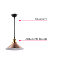 Lustre Pendente Luminária Cobre Bronze Industrial Vintage Retrô Sala Área Gourmet Cozinha Inl21 - 3