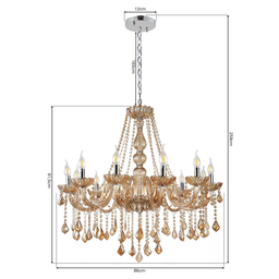 Lustre Candelabro Pendente Luxo Cristal Legitimo Cor Âmbar 12 Braços Sala Quarto Escritório Inl54 - 4