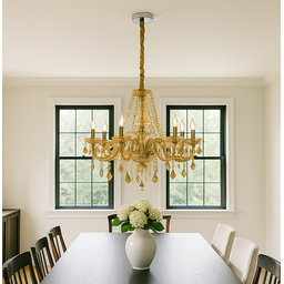 Lustre Candelabro Pendente Luxo Cristal Legitimo Cor Âmbar 12 Braços Sala Quarto Escritório Inl54 - 4