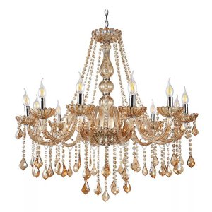 Lustre Candelabro Pendente Luxo Cristal Legitimo Cor Âmbar 12 Braços Sala Quarto Escritório Inl54
