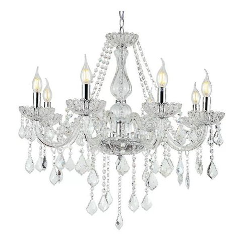 Lustre Candelabro Pendente Luxo Cristal Legitimo Transparente 8 Braços Sala Quarto Escritório Inl50