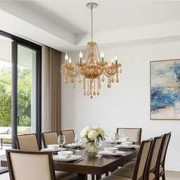 Lustre Candelabro Pendente Luxo Cristal Legitimo Âmbar 8 Braços Sala Quarto Escritório Cozinha Inl51 - 4