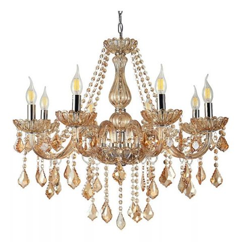 Lustre Candelabro Pendente Luxo Cristal Legitimo Âmbar 8 Braços Sala Quarto Escritório Cozinha Inl51