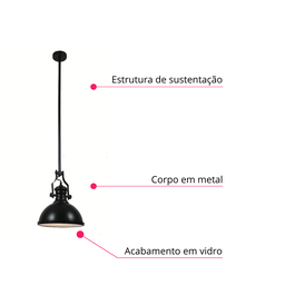 Lustre Luminária Pendente Preto Vintage Retrô Industrial Moderno Cozinha Ilha Quarto Sala Inl20 - 4