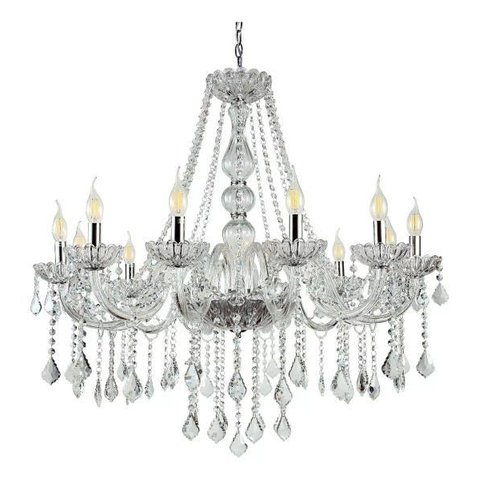 Lustre Candelabro Pendente Luxo Cristal Legitimo Transparente 12 Braços Sala Quarto Cozinha Inl53