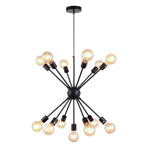 Lustre Pendente Moderno Sputnik Industrial Retrô Preto para 13 Lâmpadas Quarto Sala Escritório Inl55